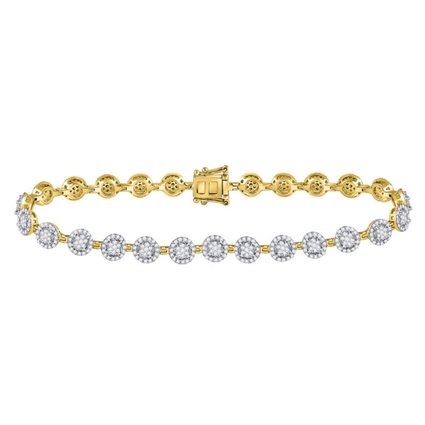 14kt Yellow Gold Womens Round Diamond Halo Cluster Tennis Bracelet 2 Cttw