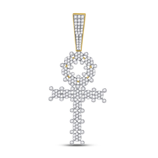 10kt Yellow Gold Mens Round Diamond Ankh Cross Charm Pendant 1 Cttw