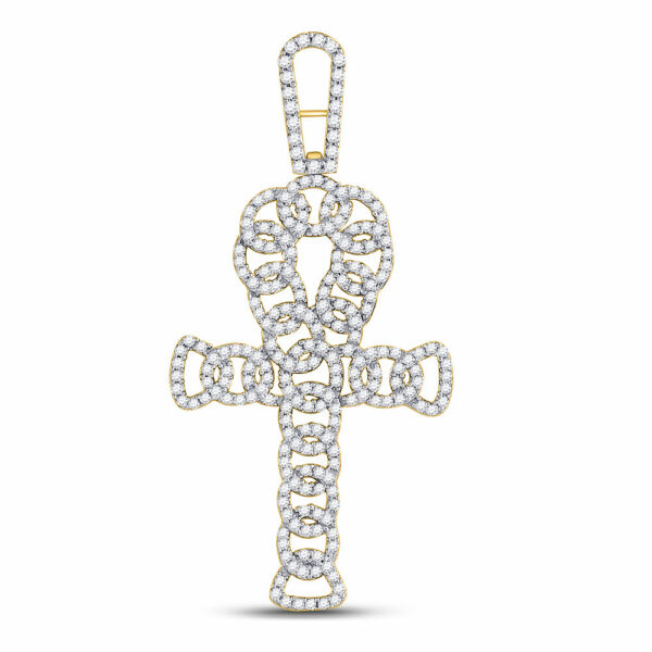 10kt Yellow Gold Mens Round Diamond Ankh Cross Charm Pendant 7/8 Cttw