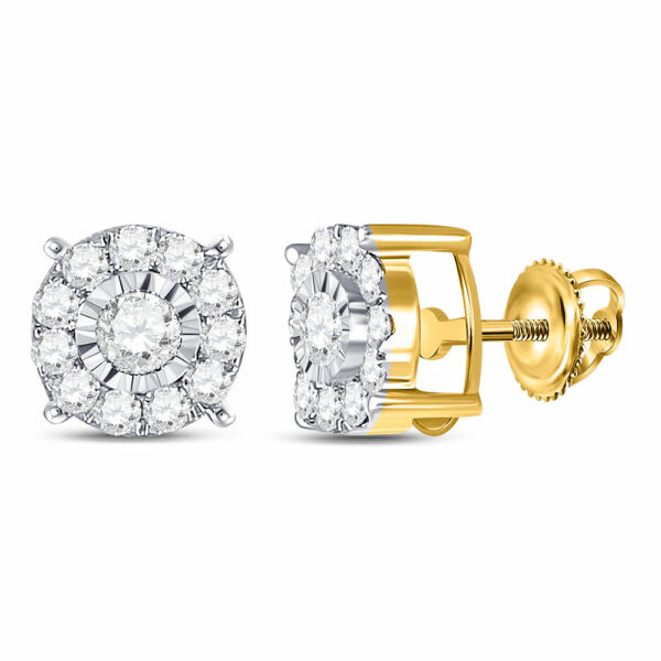 10kt Yellow Gold Womens Round Diamond Halo Earrings 1/2 Cttw