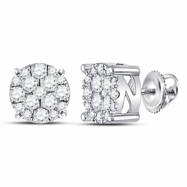 10kt White Gold Womens Round Diamond Fashion Cluster Earrings 1/4 Cttw