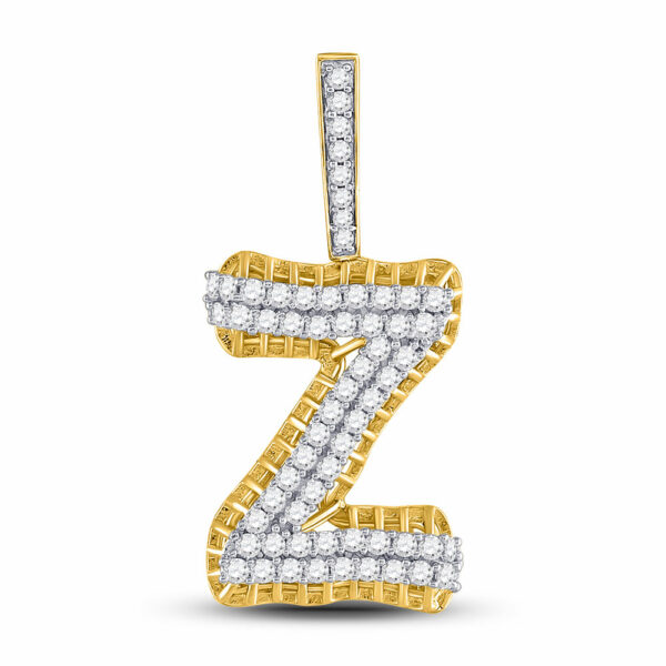 10kt Yellow Gold Mens Round Diamond Z Letter Charm Pendant 1-1/5 Cttw