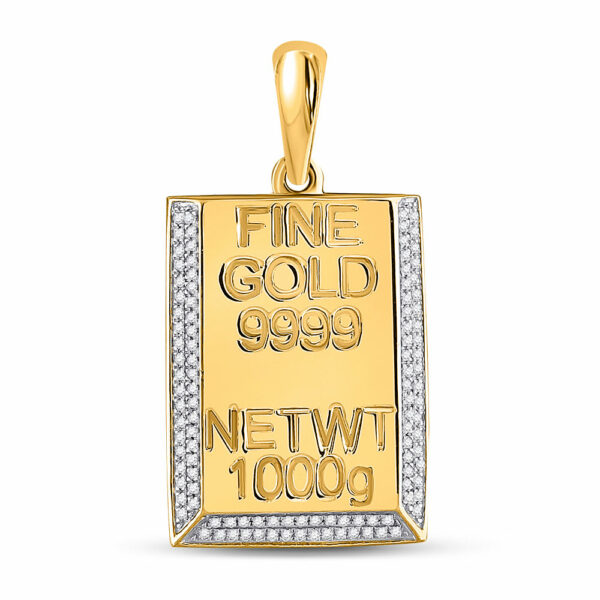 10kt Yellow Gold Mens Round Diamond Kilo Gold Bar Charm Pendant 3/8 Cttw