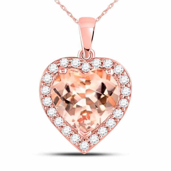 10kt Rose Gold Womens Morganite Heart Diamond Pendant 2-1/4 Cttw