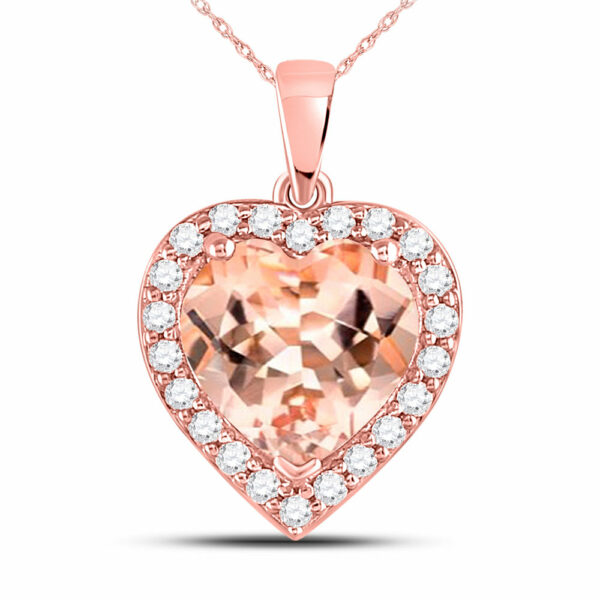 10kt Rose Gold Womens Morganite Heart Diamond Pendant 2-1/4 Cttw