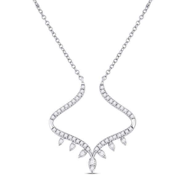 14kt White Gold Womens Round Diamond Modern-V Fashion Necklace 1/4 Cttw