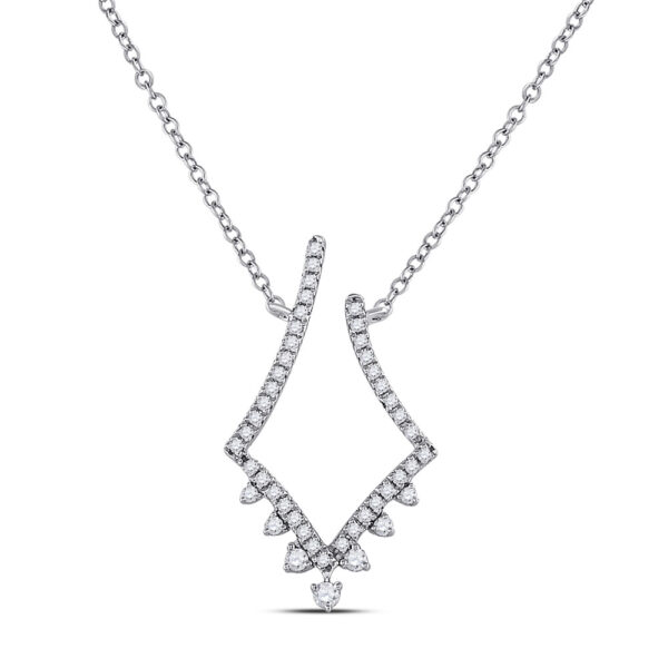 14kt White Gold Womens Round Diamond Modern-V Fashion Necklace 1/4 Cttw