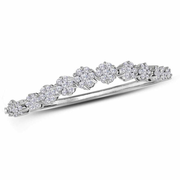 14kt White Gold Womens Round Diamond Flower Cluster Bangle Bracelet 2-5/8 Cttw