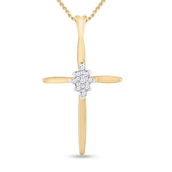 10kt Yellow Gold Womens Round Diamond Cross Pendant 1/12 Cttw