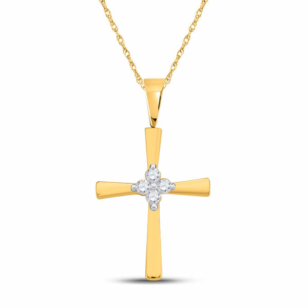 10kt Yellow Gold Womens Round Diamond Cross Pendant 1/20 Cttw