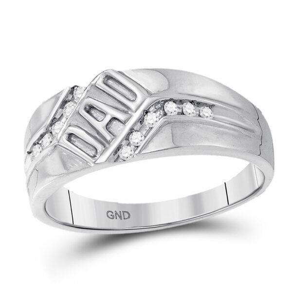 10kt White Gold Mens Round Diamond Dad Father Band Ring 1/8 Cttw