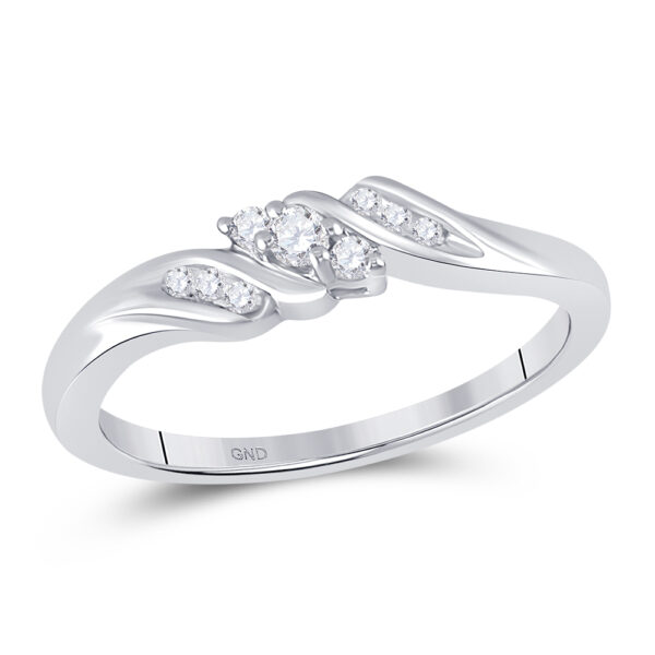 10kt White Gold Womens Round Diamond 3-stone Promise Ring 1/10 Cttw