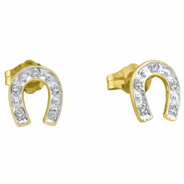 10kt Yellow Gold Womens Round Diamond Horseshoe Earrings 1/20 Cttw
