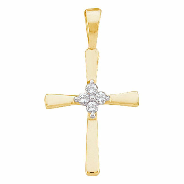 14kt Yellow Gold Womens Round Diamond Cross Pendant 1/20 Cttw