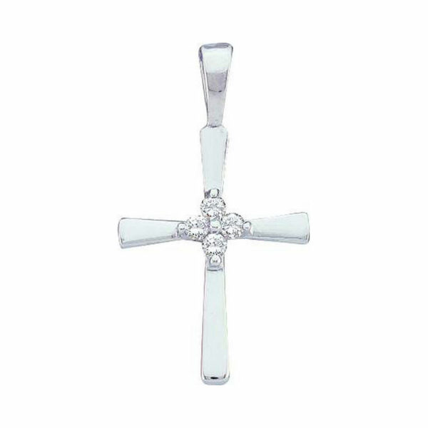 14kt White Gold Womens Round Diamond Cross Pendant 1/20 Cttw