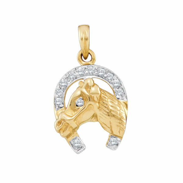 14kt Two-tone Gold Womens Round Diamond Lucky Horseshoe Pendant 1/10 Cttw