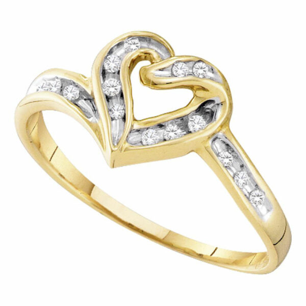 10kt Two-tone Gold Womens Round Diamond Heart Frame Ring 1/12 Cttw