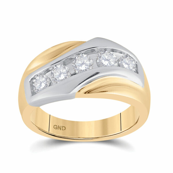 14kt Yellow Gold Mens Round Diamond 5-Stone Band Ring 1 Cttw