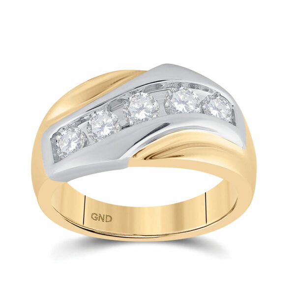 14kt Yellow Gold Mens Round Diamond 5-Stone Band Ring 1 Cttw