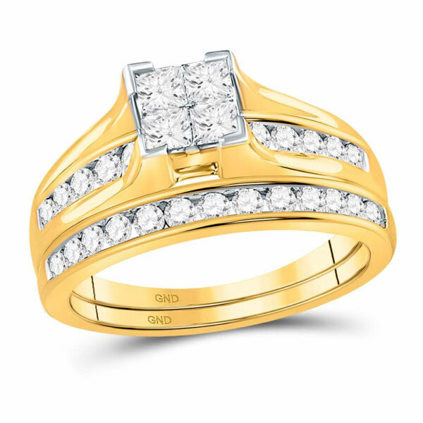 14kt Yellow Gold Princess Diamond Bridal Wedding Ring Band Set 1 Cttw - Size 6