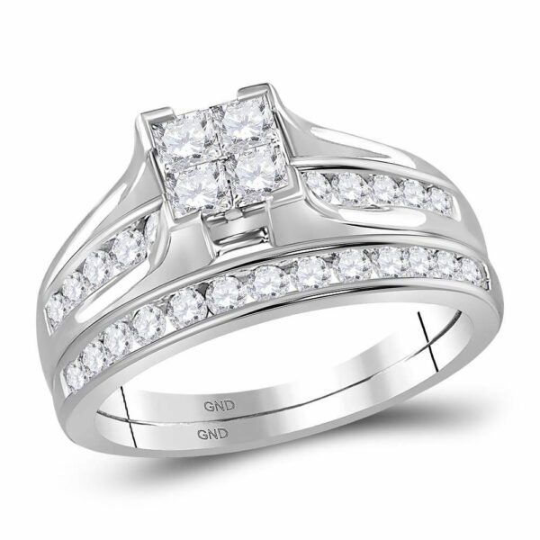 14kt White Gold Princess Diamond Bridal Wedding Ring Band Set 1 Cttw - Size 9