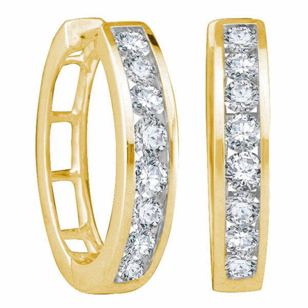 14kt Yellow Gold Womens Round Channel-set Diamond Hoop Earrings 1 Cttw