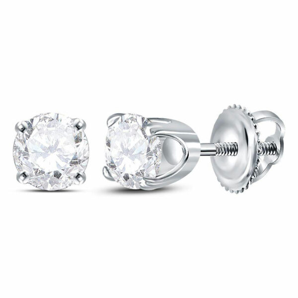 14kt White Gold Womens Round Diamond Solitaire Earrings 5/8 Cttw