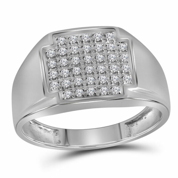 10kt White Gold Mens Round Pave-set Diamond Square Cluster Ring 1/4 Cttw