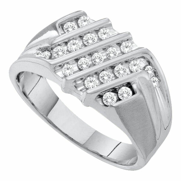 10kt White Gold Mens Round Diamond Stripe Cluster Band Ring 1/2 Cttw