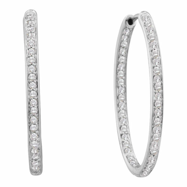 14kt White Gold Womens Round Diamond Inside Outside Endless Hoop Earrings 1/2 Cttw