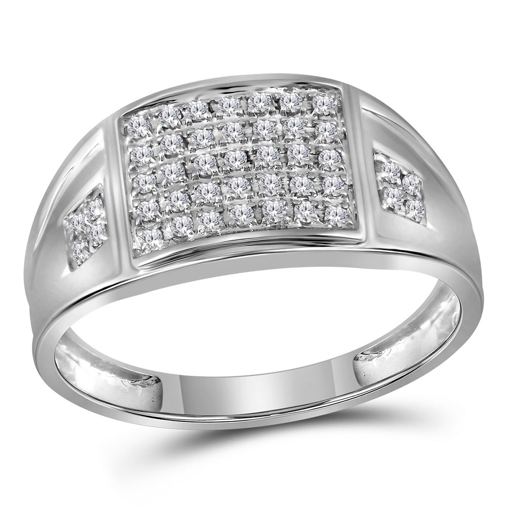 10kt White Gold Mens Round Prong-set Diamond Square Cluster Ring 1/4 ...