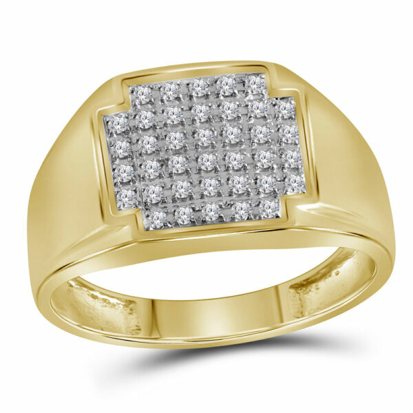 10kt Yellow Gold Mens Round Pave-set Diamond Square Cluster Ring 1/4 Cttw