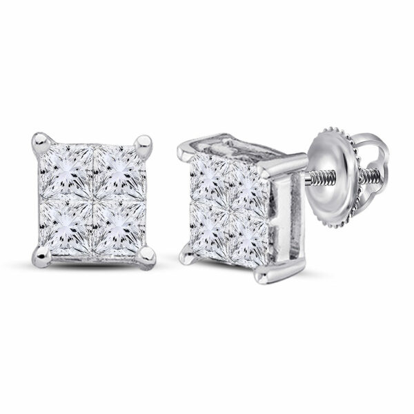 14kt White Gold Womens Princess Diamond Square Earrings 1/4 Cttw