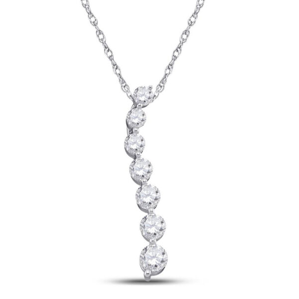 10kt White Gold Womens Round Pave-set Diamond Graduated Journey Pendant 1/4 Cttw