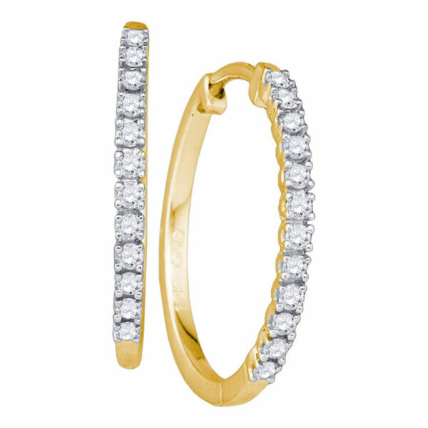 10kt Yellow Gold Womens Round Diamond Slender Single Row Hoop Earrings 1/4 Cttw