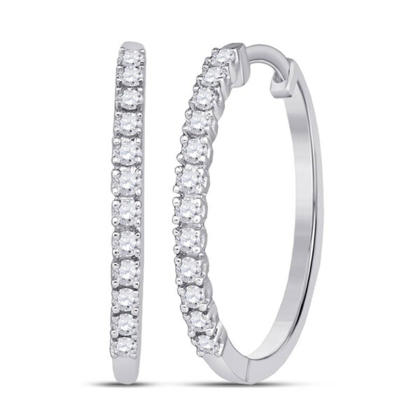 10kt White Gold Womens Round Diamond Slender Single Row Hoop Earrings 1/4 Cttw