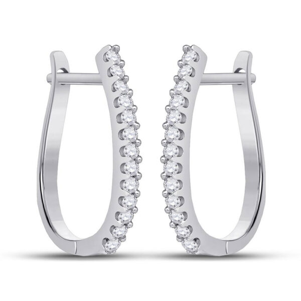 10kt White Gold Womens Round Pave-set Diamond Oblong Hoop Earrings 1/4 Cttw