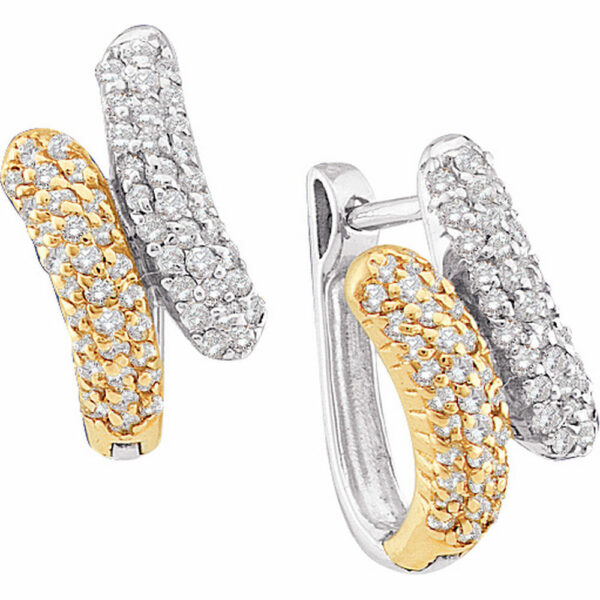14kt Two-tone Gold Womens Round Diamond Bypass Huggie Earrings 1/2 Cttw