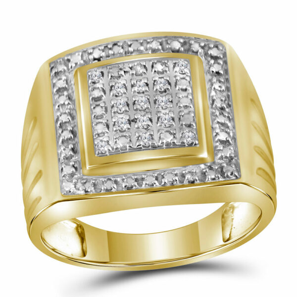 Yellow-tone Sterling Silver Mens Round Diamond Square Frame Cluster Ring 1/10 Cttw