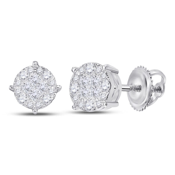 14kt White Gold Womens Princess Diamond Fashion Cluster Earrings 1-1/2 Cttw