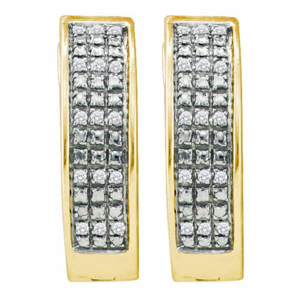 Yellow-tone Sterling Silver Womens Round Pave-set Diamond Triple Row Hoop Earrings 1/10 Cttw