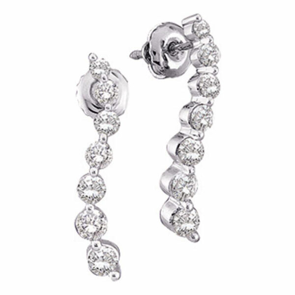 10kt White Gold Womens Round Diamond Journey Earrings 1/4 Cttw