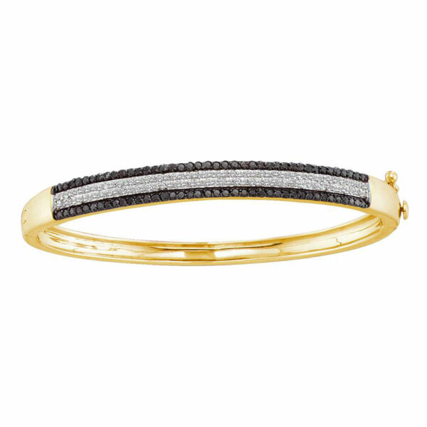 14kt Yellow Gold Womens Round Black Color Enhanced Diamond Bangle Bracelet 1-3/8 Cttw