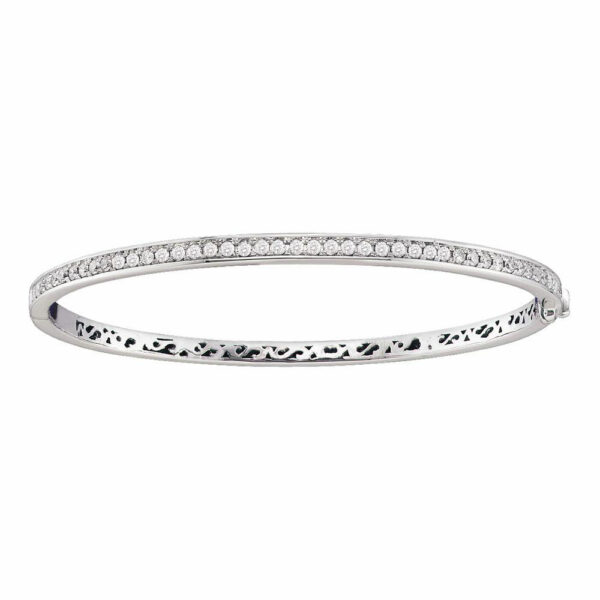 14kt White Gold Womens Round Diamond Classic Single Row Bangle Bracelet 1 Cttw