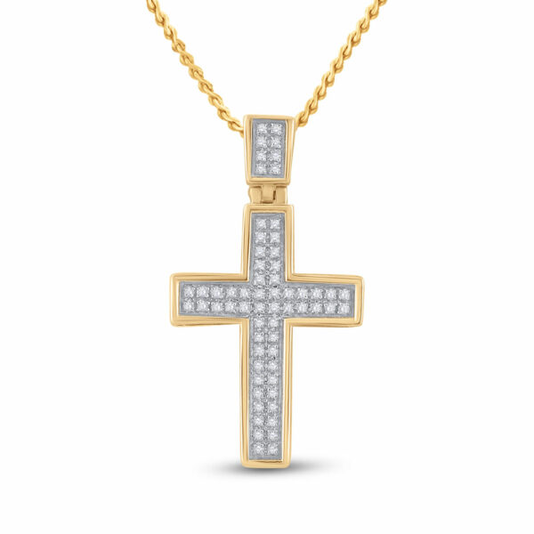 10kt Yellow Gold Womens Round Diamond Cross Pendant 1/6 Cttw