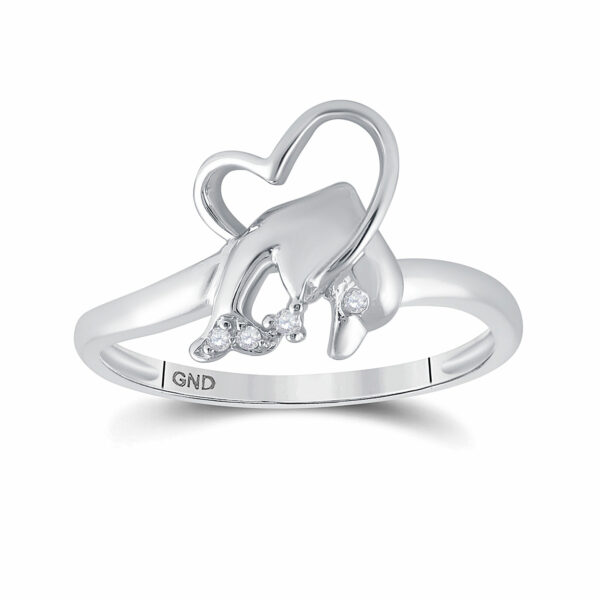 10kt White Gold Womens Round Diamond Dolphin Ring .02 Cttw