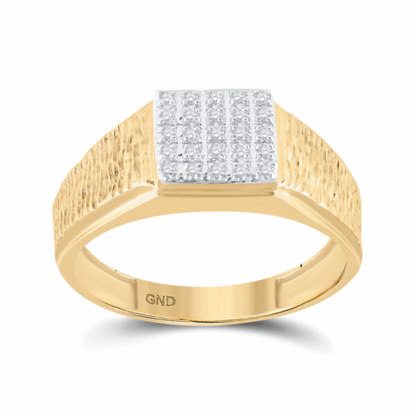 10kt Yellow Gold Mens Round Diamond Square Cluster Ring 1/8 Cttw