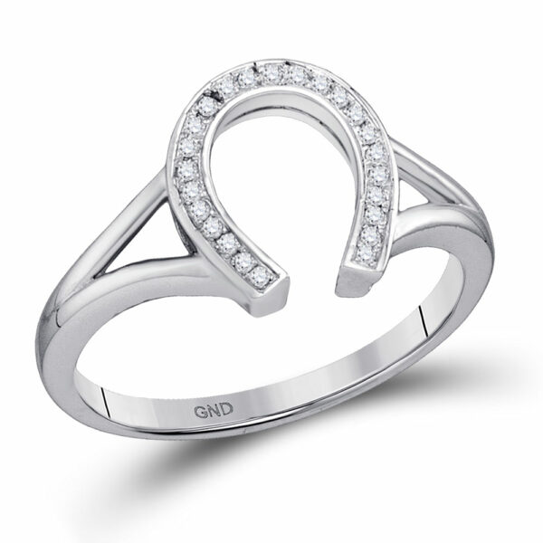 10kt White Gold Womens Round Diamond Lucky Horseshoe Ring 1/20 Cttw