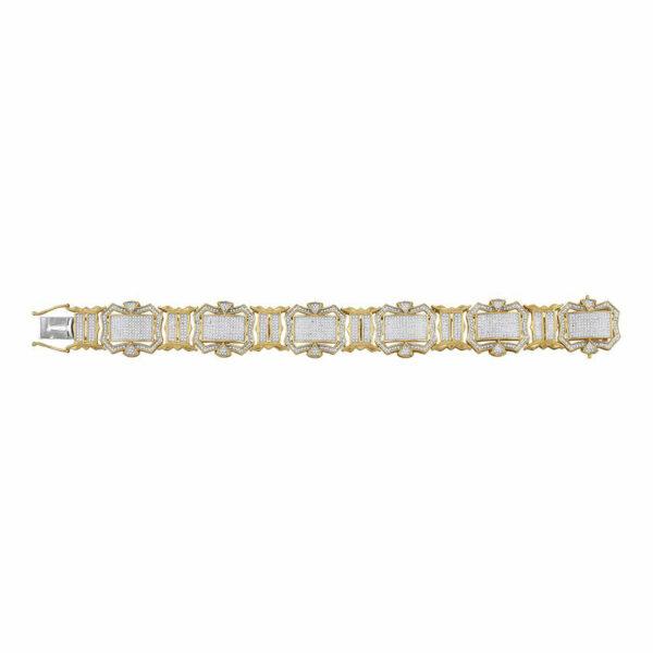 10kt Yellow Gold Mens Round Diamond Big Look Fashion Bracelet 3-1/5 Cttw