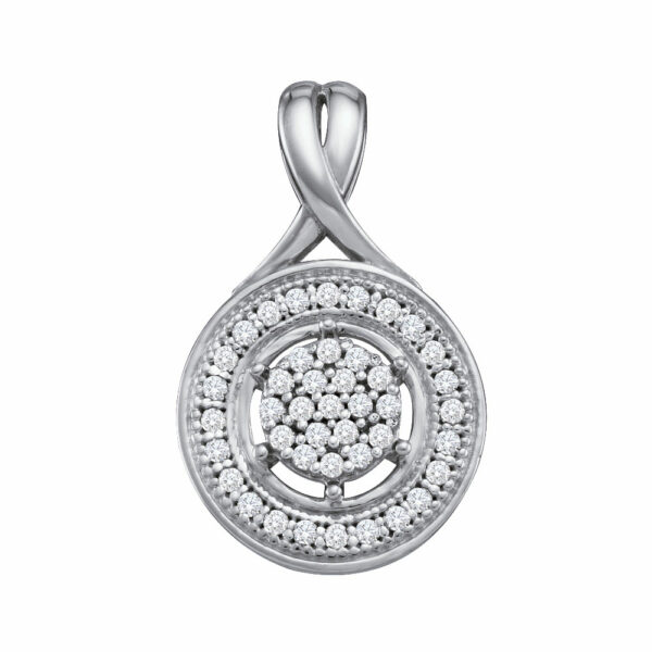 10k White Gold Round Diamond Cluster Womens Circle Pendant 1/6 Cttw